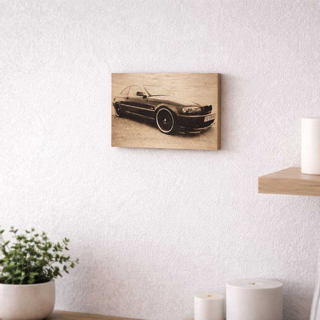 Foto auf Holz 30x20 cm – Auto graviert ohne Ständer – Personalisiertes Geschenk