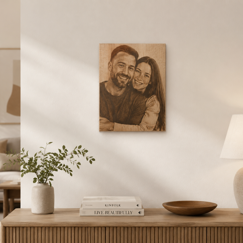 oto auf Holz 40x30 cm – Familie graviert ohne Ständer – Personalisiertes Geschenk