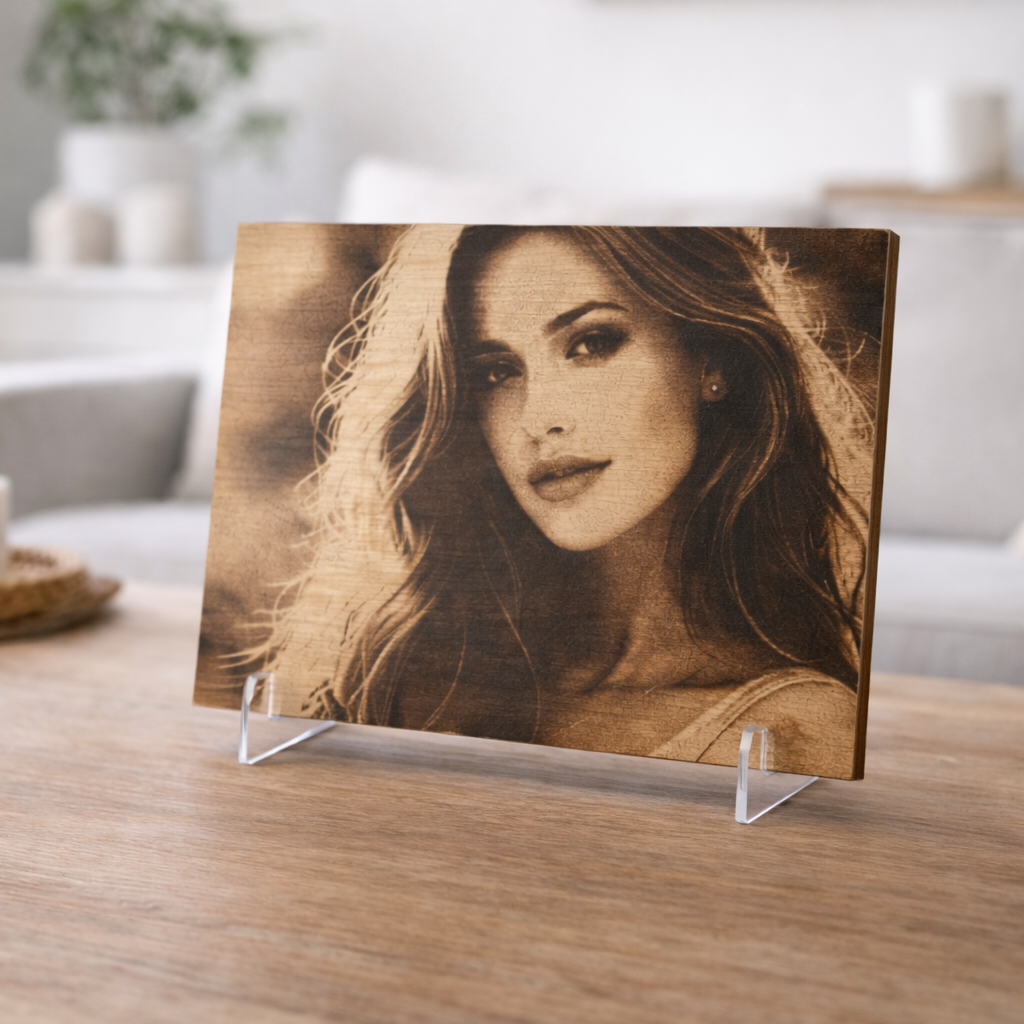 Foto auf Holz 40x30 cm – Frau graviert mit Ständer – Personalisiertes Geschenk
