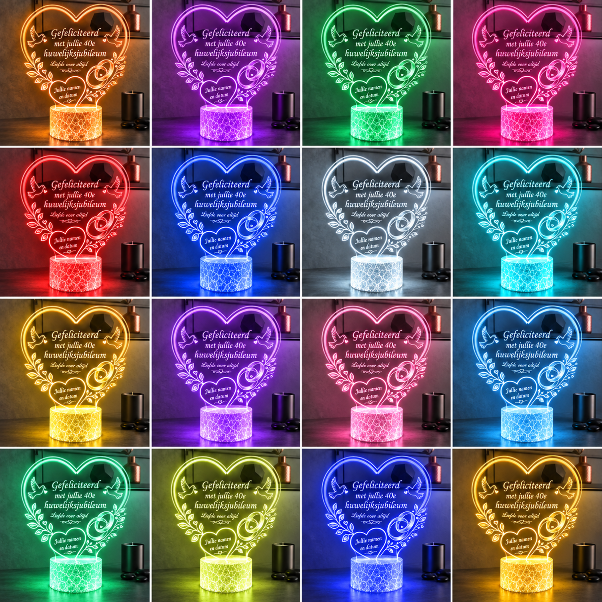 XL LED-Lampe Hochzeit & Jubiläum mit Wunschtext – Personalisiert (25×23 cm)