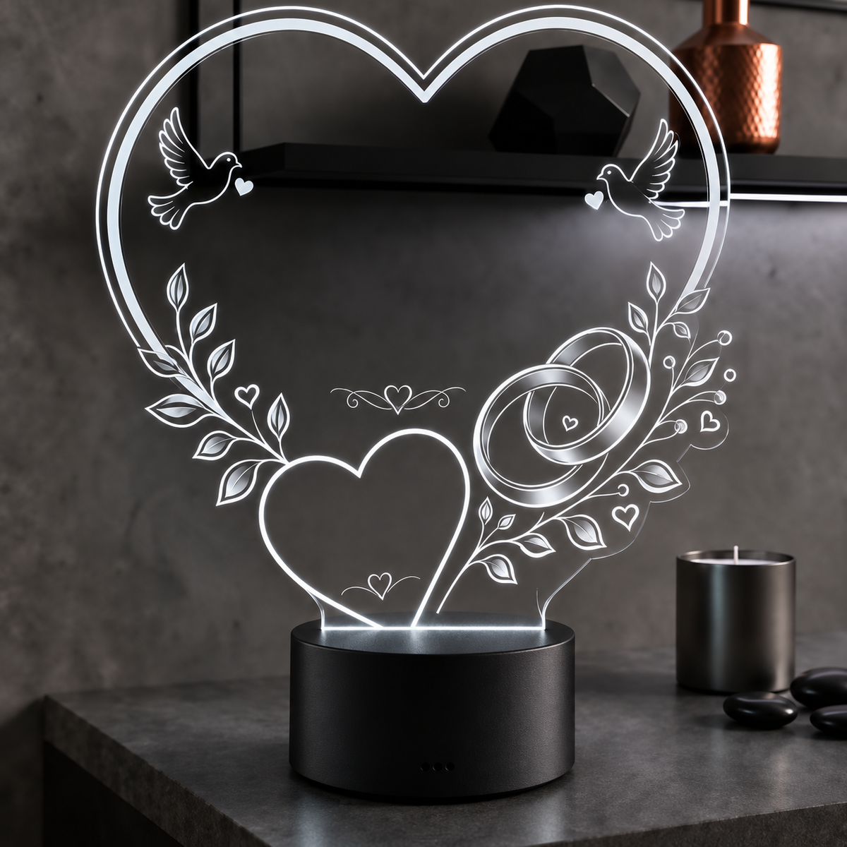 XL LED-Lampe Hochzeit & Jubiläum mit Wunschtext – Personalisiert (25×23 cm)