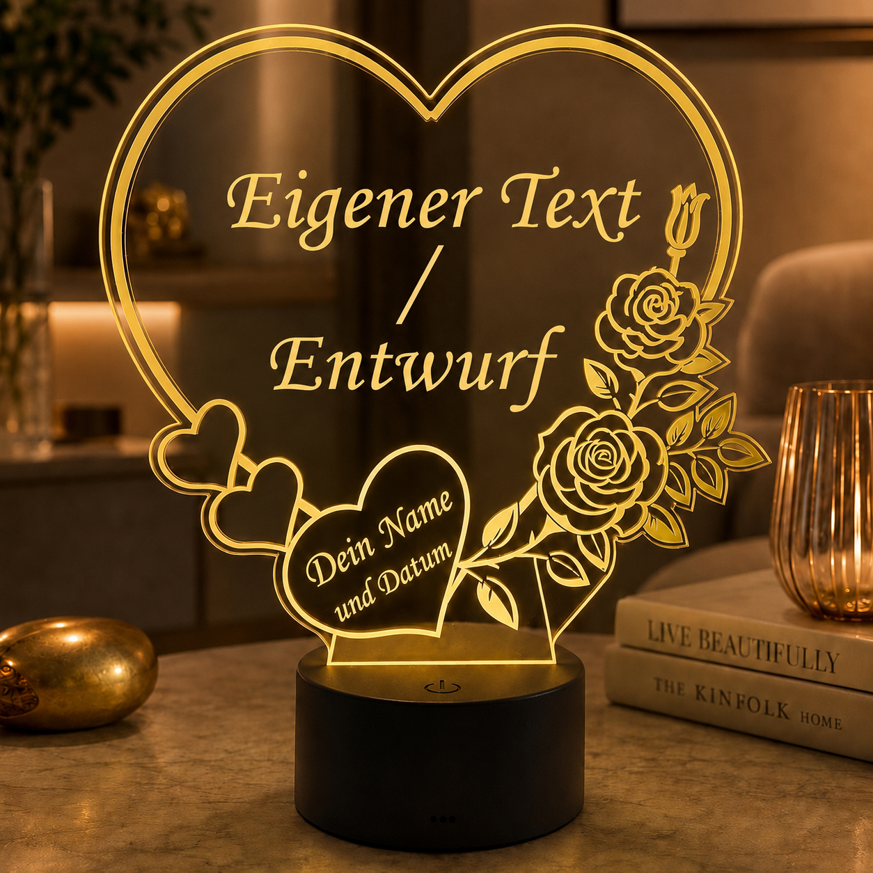 XL LED-Lampe Herz personalisiert mit Namen & Datum (25x23 cm)