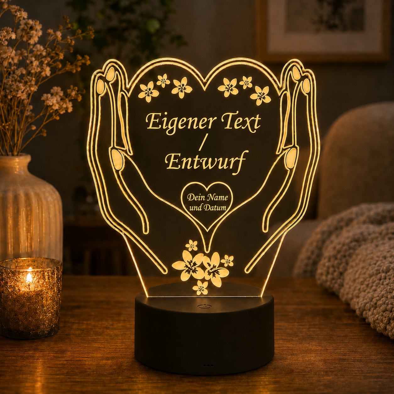 Personalisierte Kleine LED-Lampe Herz – Einzigartiges Geschenk
