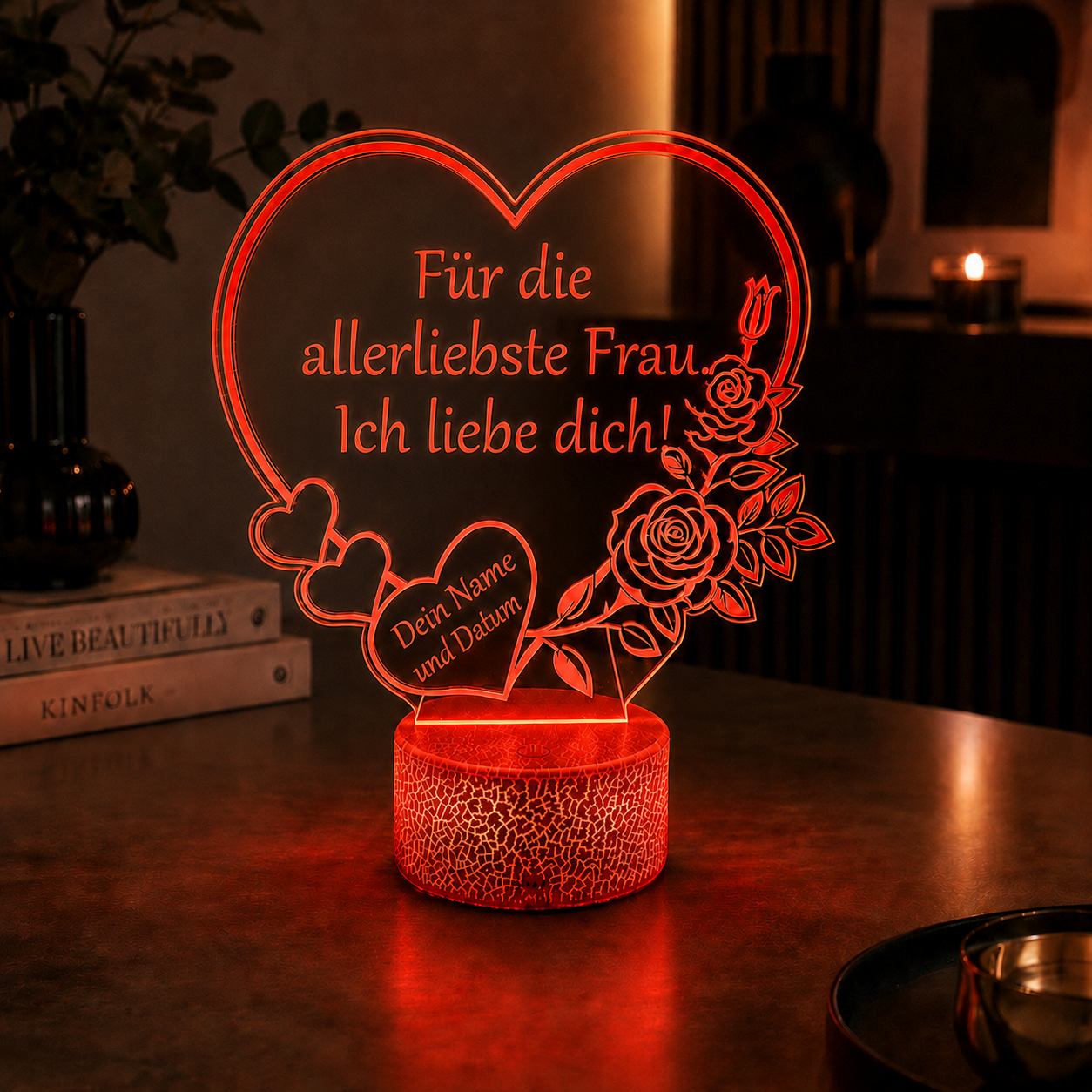 XL LED-Lampe Herz personalisiert mit Namen & Datum (25x23 cm)