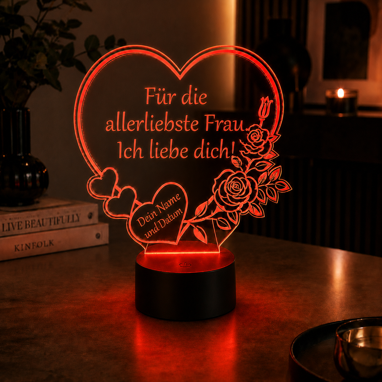 XL LED-Lampe Herz personalisiert mit Namen & Datum (25x23 cm)