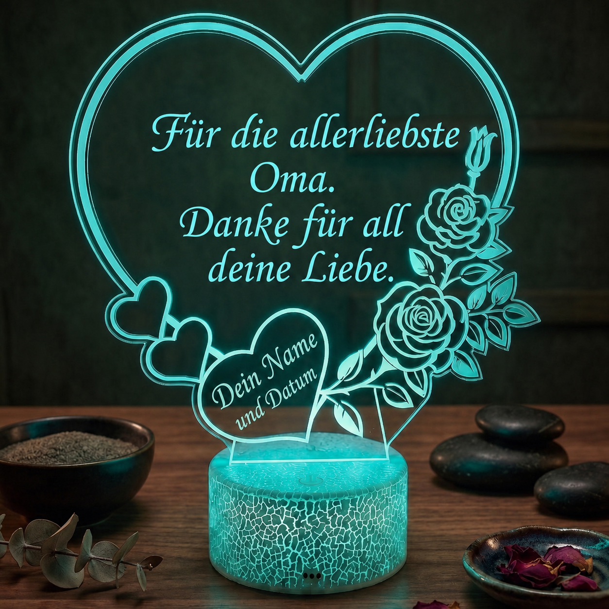 XL LED-Lampe Herz personalisiert mit Namen & Datum (25x23 cm)