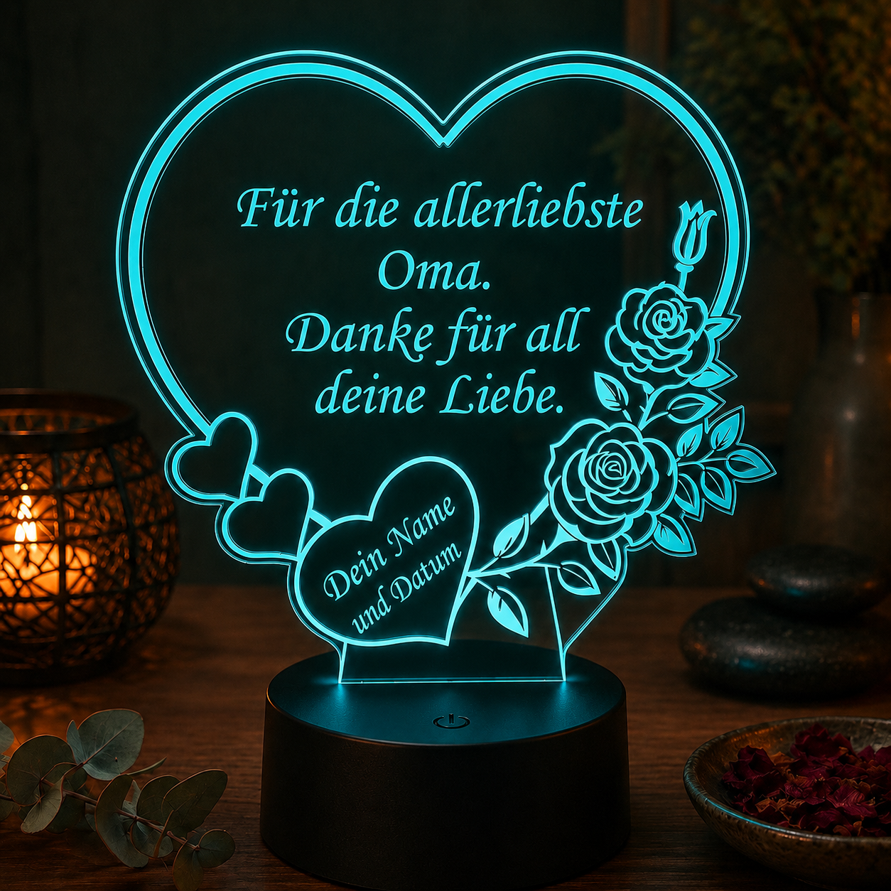 XL LED-Lampe Herz personalisiert mit Namen & Datum (25x23 cm)