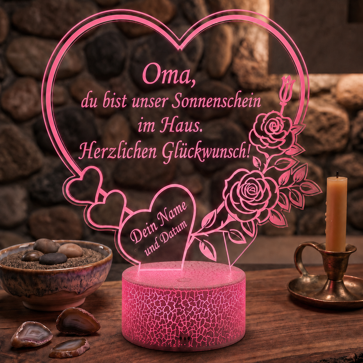 XL LED-Lampe Herz personalisiert mit Namen & Datum (25x23 cm)