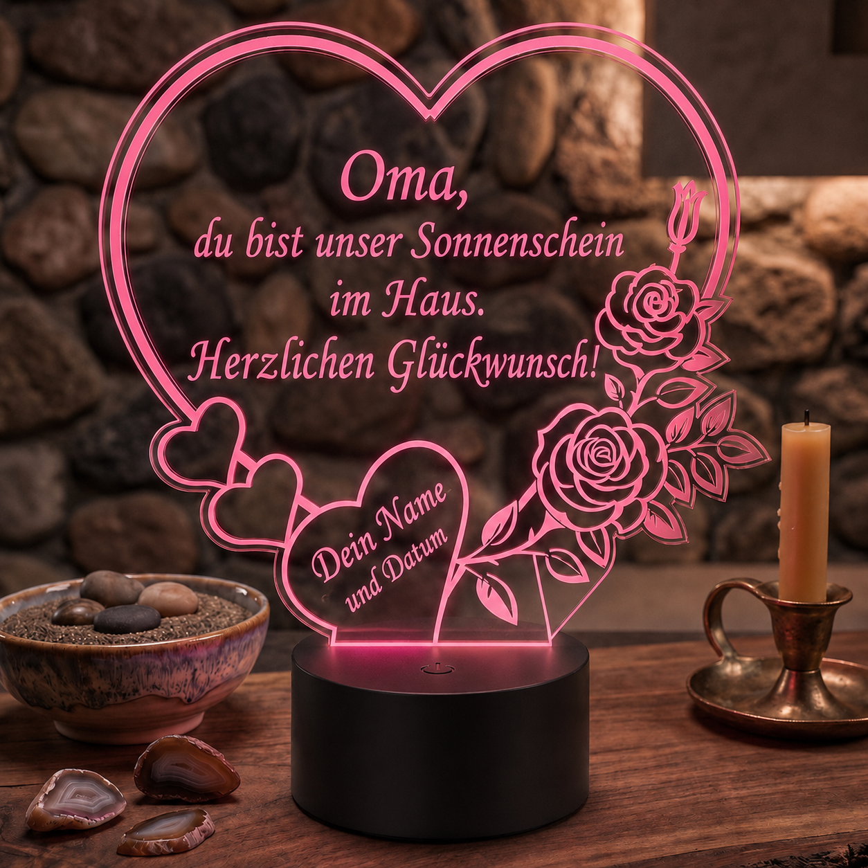 XL LED-Lampe Herz personalisiert mit Namen & Datum (25x23 cm)