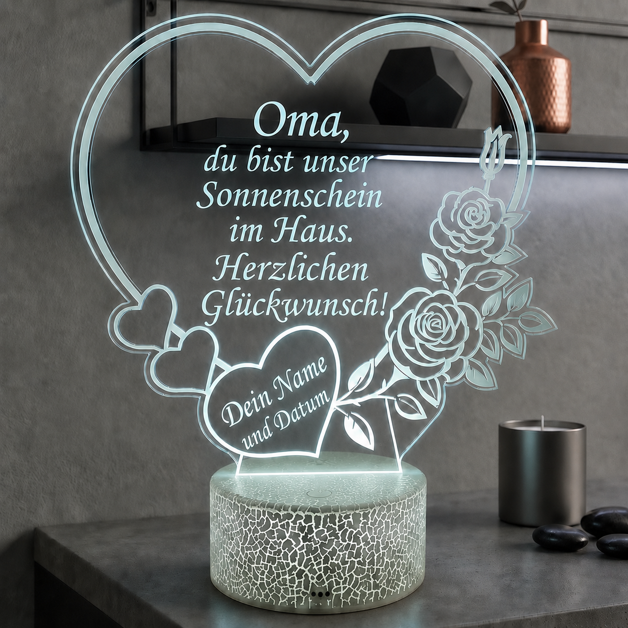 XL LED-Lampe Herz personalisiert mit Namen & Datum (25x23 cm)