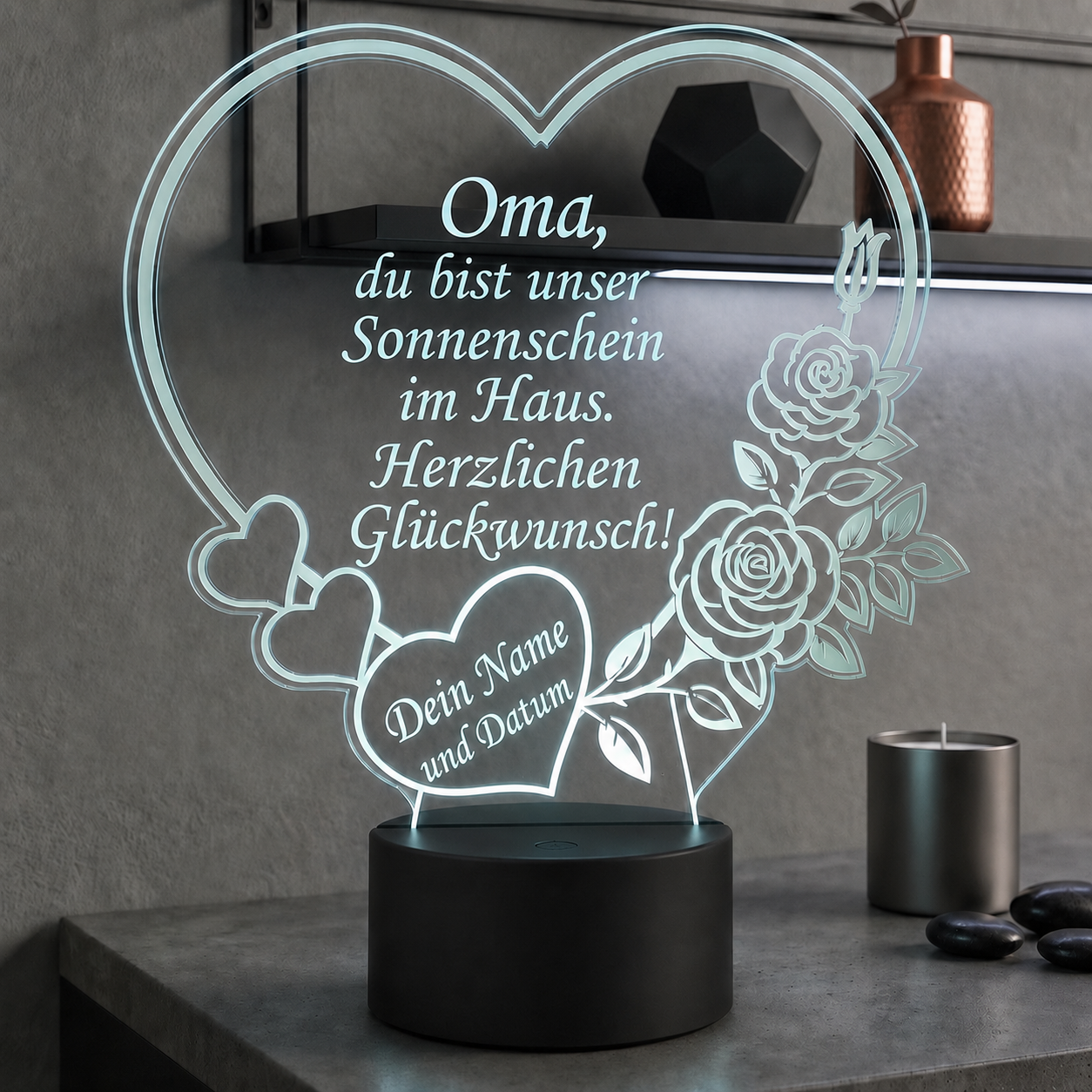 XL LED-Lampe Herz personalisiert mit Namen & Datum (25x23 cm)