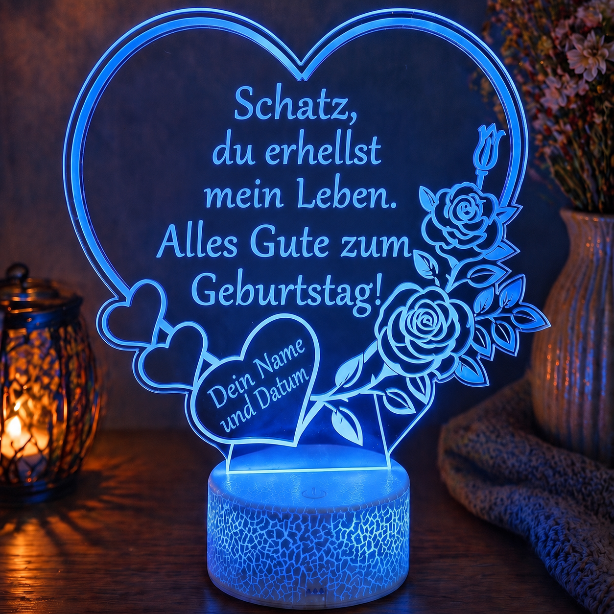 XL LED-Lampe Herz personalisiert mit Namen & Datum (25x23 cm)