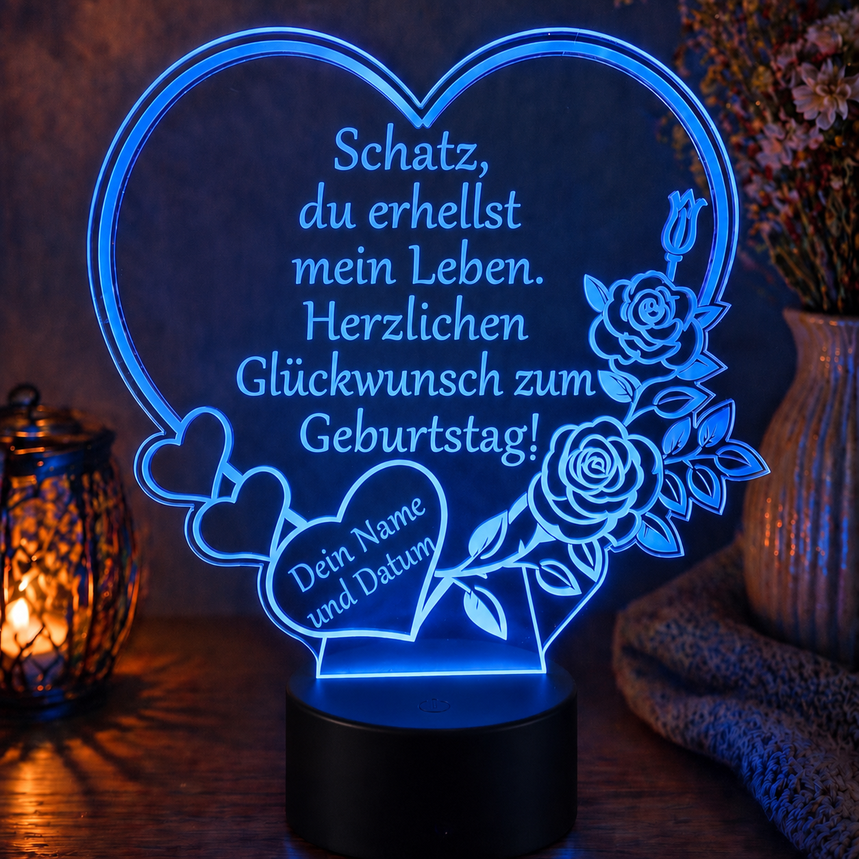 XL LED-Lampe Herz personalisiert mit Namen & Datum (25x23 cm)