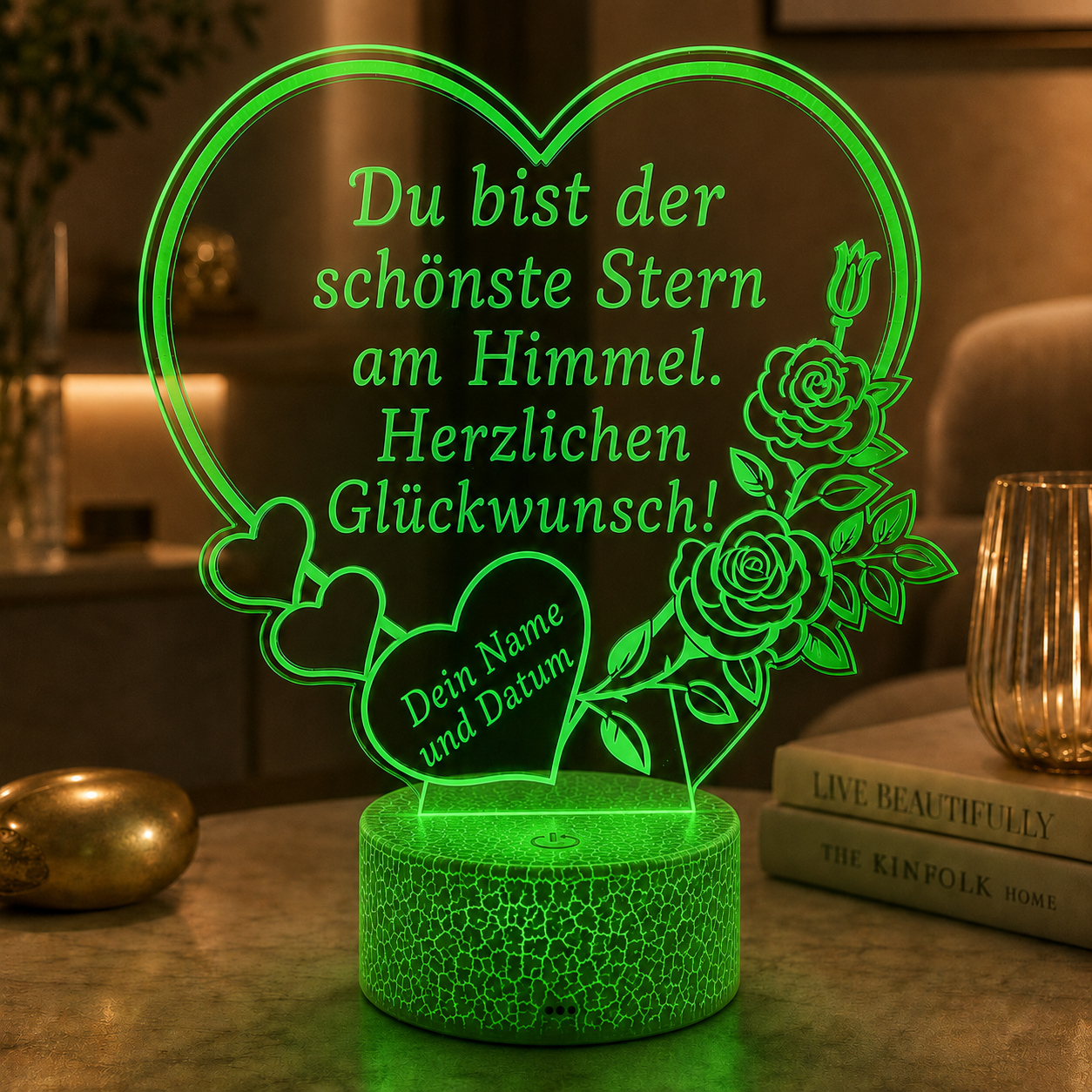 XL LED-Lampe Herz personalisiert mit Namen & Datum (25x23 cm)
