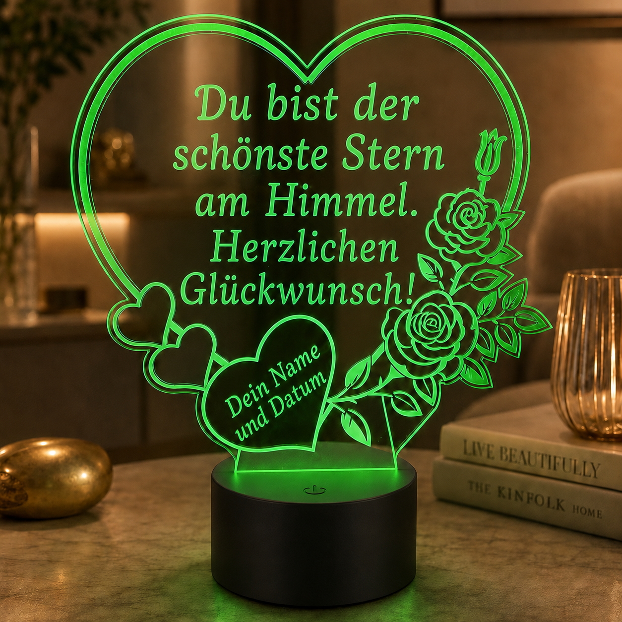 XL LED-Lampe Herz personalisiert mit Namen & Datum (25x23 cm)