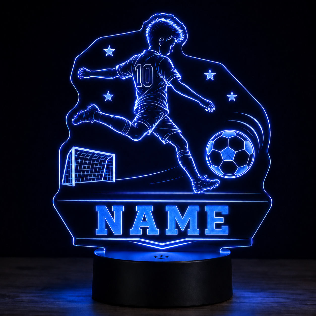 Personalisierte LED Fußballlampe mit Name – Cracked Ice oder Schwarz (16×21 cm)
