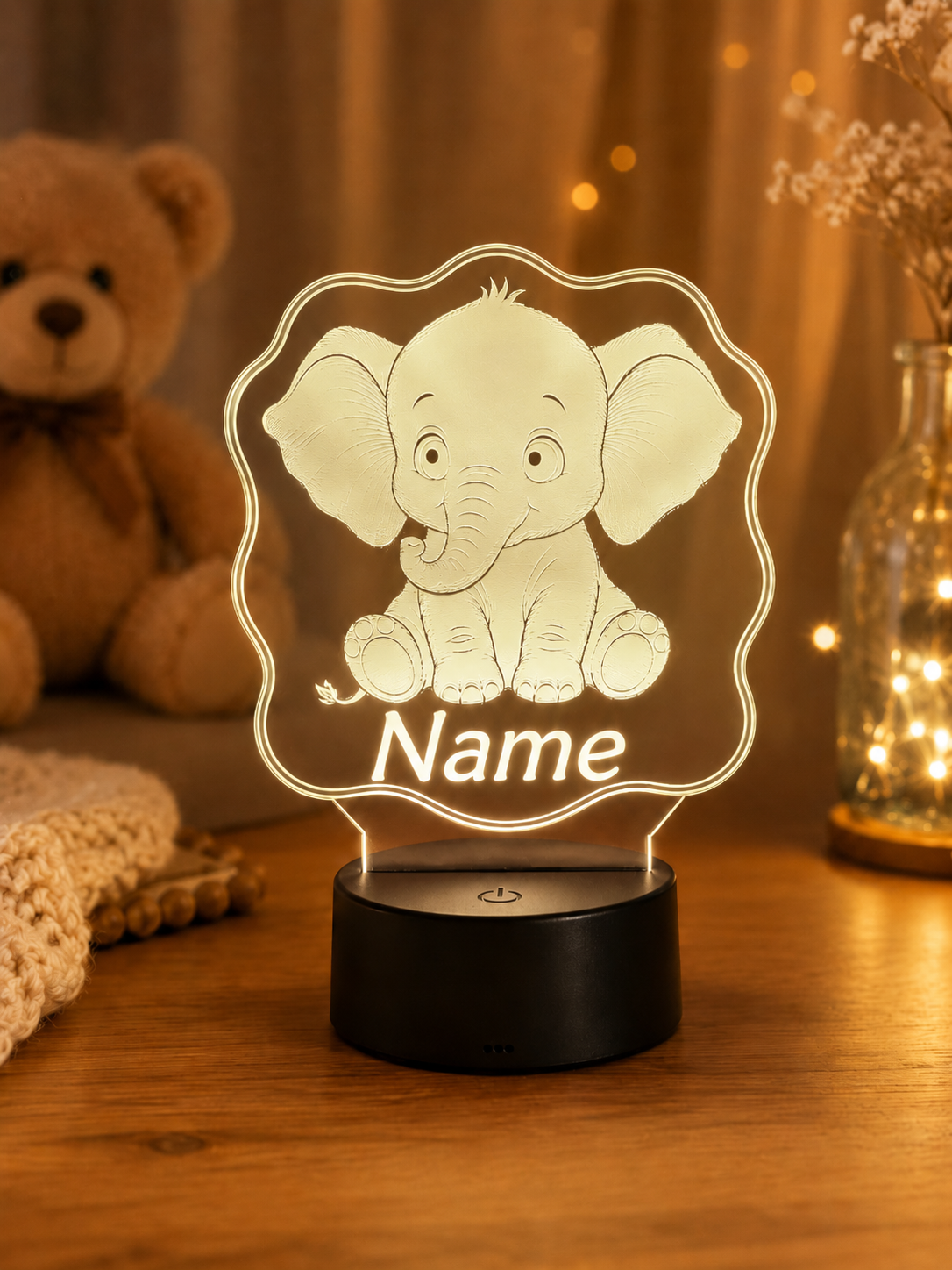 Personalisierte LED Lampe mit Namen für Kinder – Tier Nachtlicht