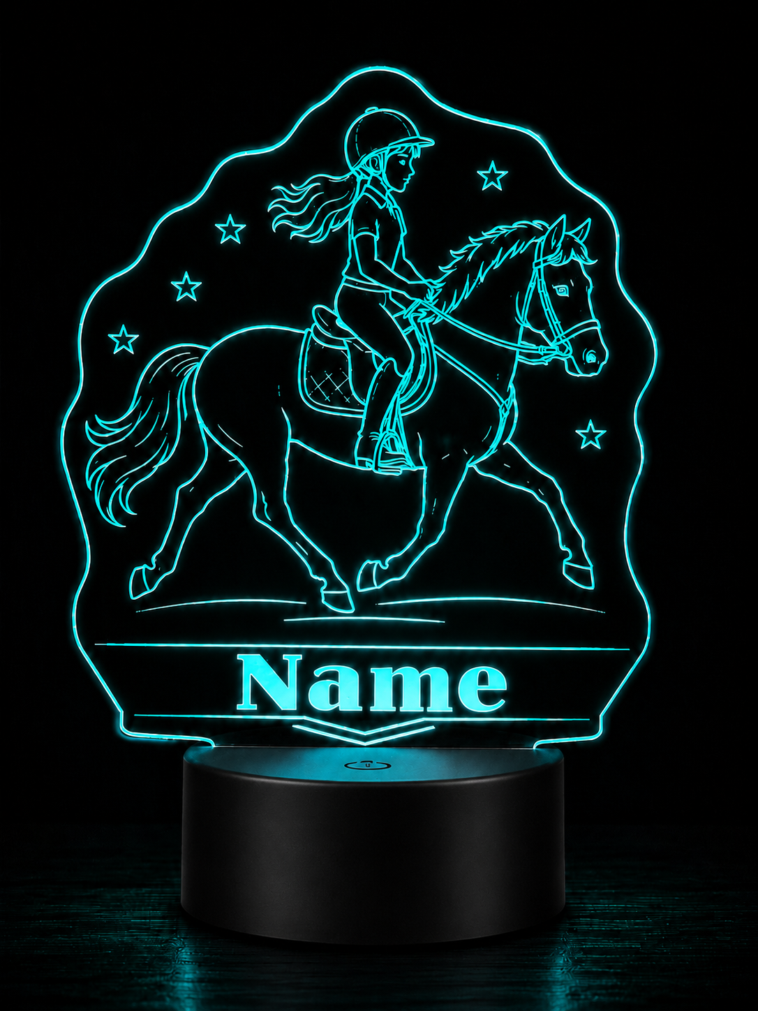 Personalisierte LED Pferdelampe mit Name – Cracked Ice oder Schwarz (16×21 cm)