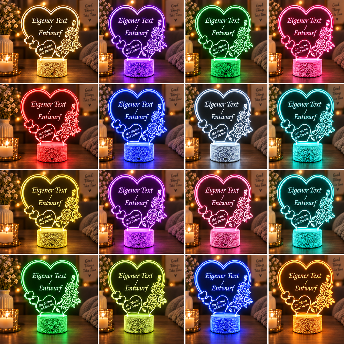 Personalisierte XL LED-Herzlampe in mehreren LED-Farben
